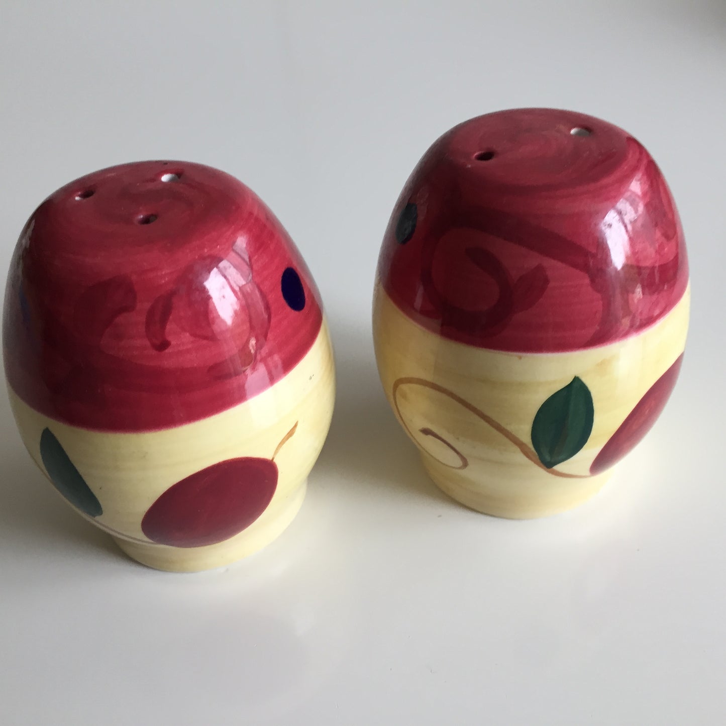 Retro Vintage Unused Ornamental Salt and Pepper Shakers with Hand Painted Olives