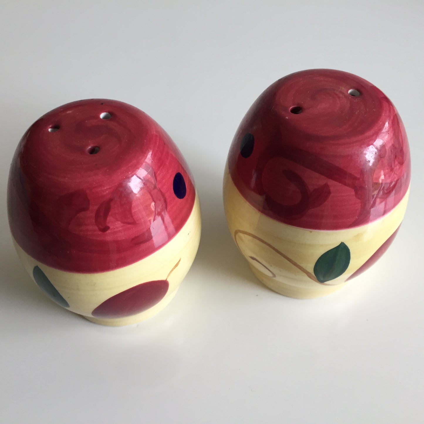 Retro Vintage Unused Ornamental Salt and Pepper Shakers with Hand Painted Olives
