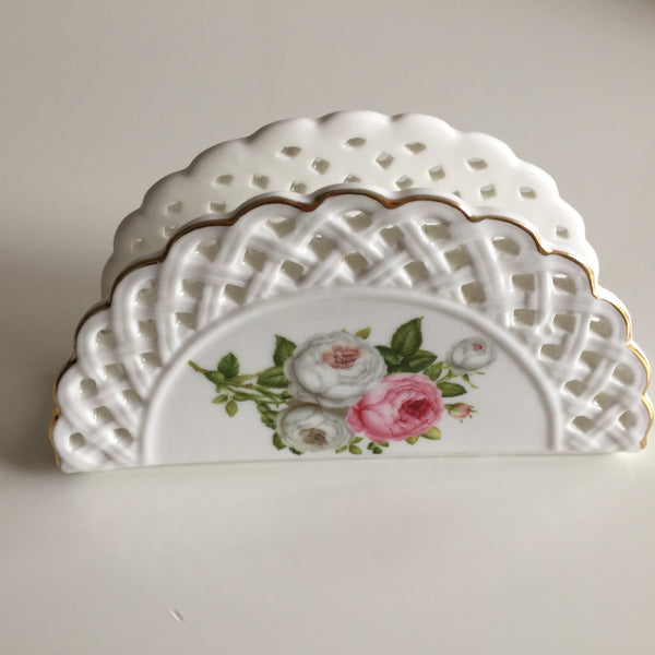 Vintage Porcelain Serviette Holder: Roses Design, Shabby Chic Kitchen Decor