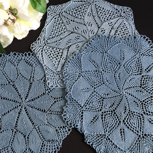 Mid Century Vintage Hand-Knitted Blue Cotton Lace Table Centre Doily