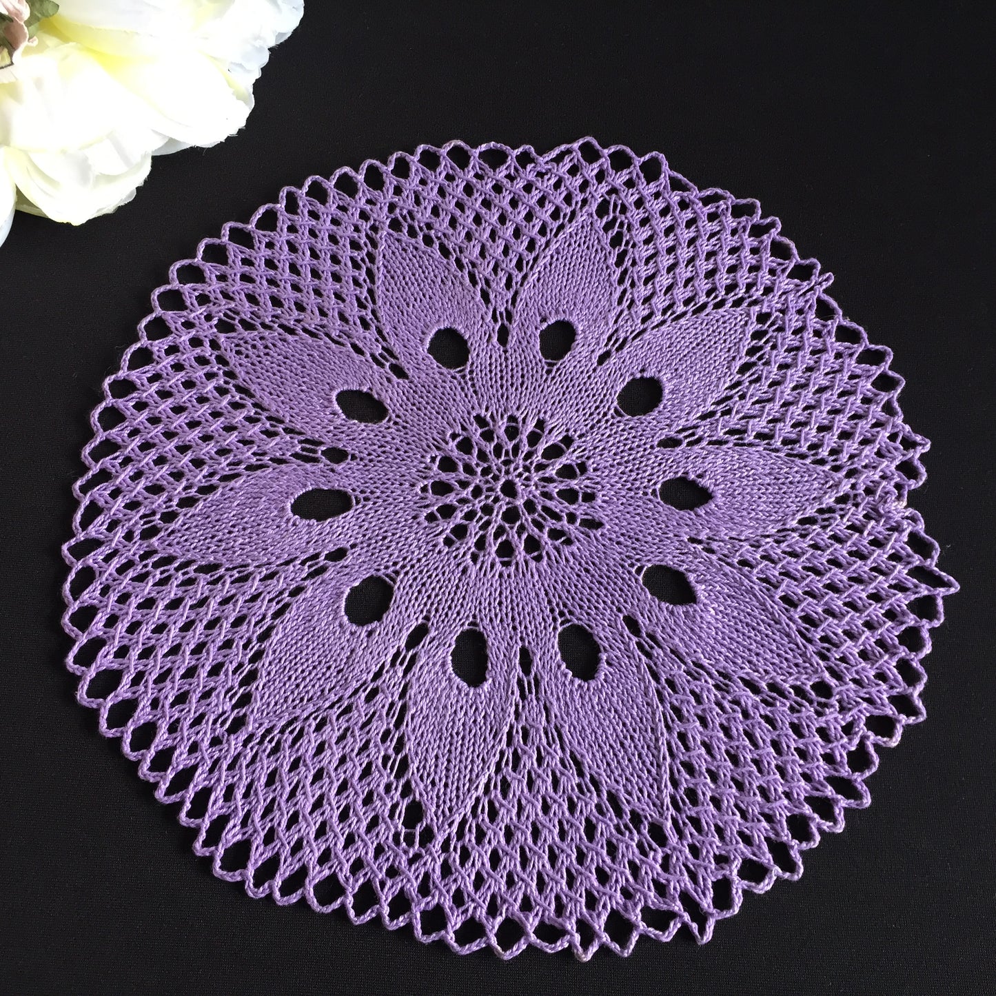 Assorted Hand-Knitted Purple Cotton Lace Doily Mid Century Vintage