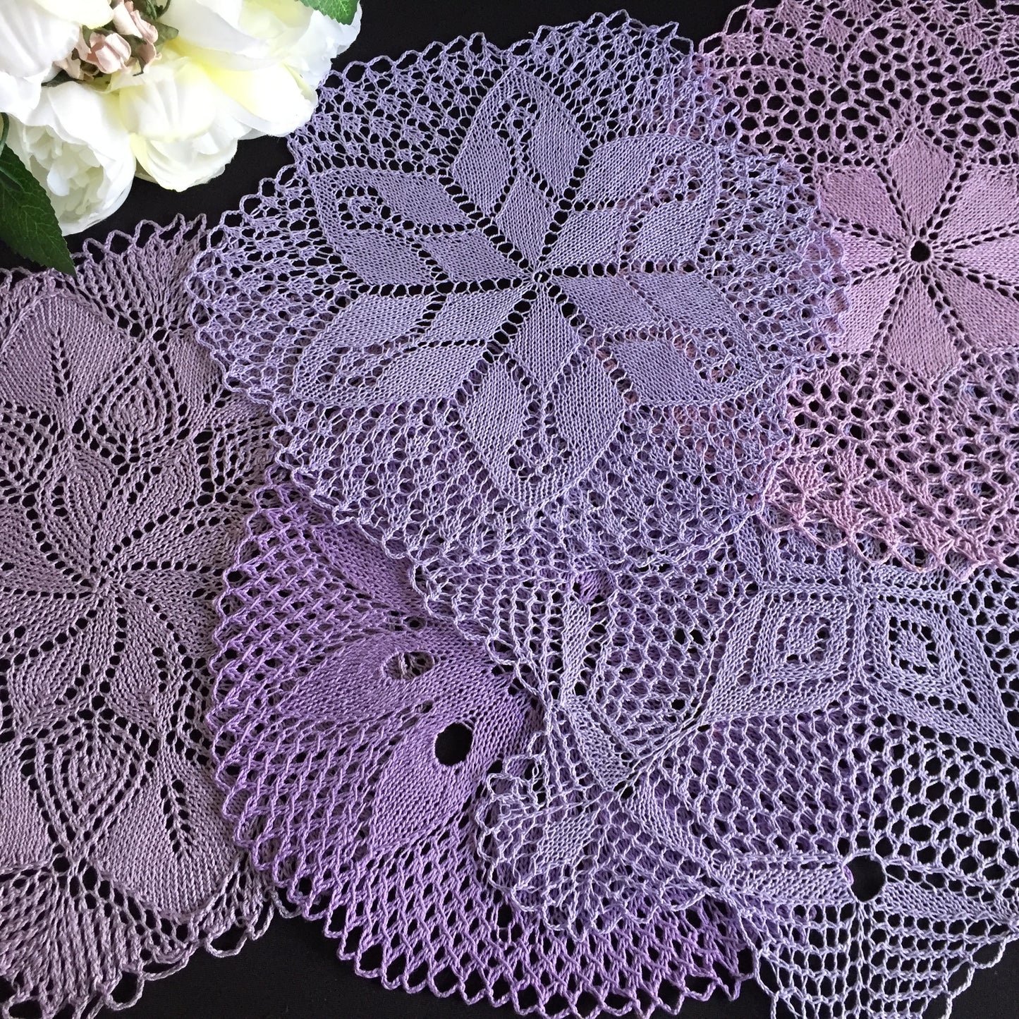 Assorted Hand-Knitted Purple Cotton Lace Doily Mid Century Vintage