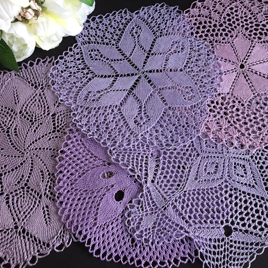 Assorted Hand-Knitted Purple Cotton Lace Doily Mid Century Vintage