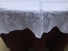 Load image into Gallery viewer, Mary Card &quot;LABURNUM&quot; Crochet Lace and Linen Vintage Tablecloth Weldons Publication 1930s