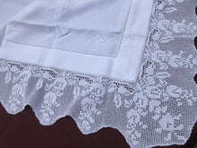 Load image into Gallery viewer, Mary Card &quot;LABURNUM&quot; Crochet Lace and Linen Vintage Tablecloth Weldons Publication 1930s