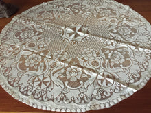 Load image into Gallery viewer, Round Unused Lace Tablecloth with Maltese Cross and Rose Design
