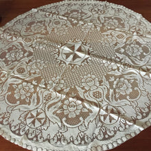 Load image into Gallery viewer, Round Unused Lace Tablecloth with Maltese Cross and Rose Design