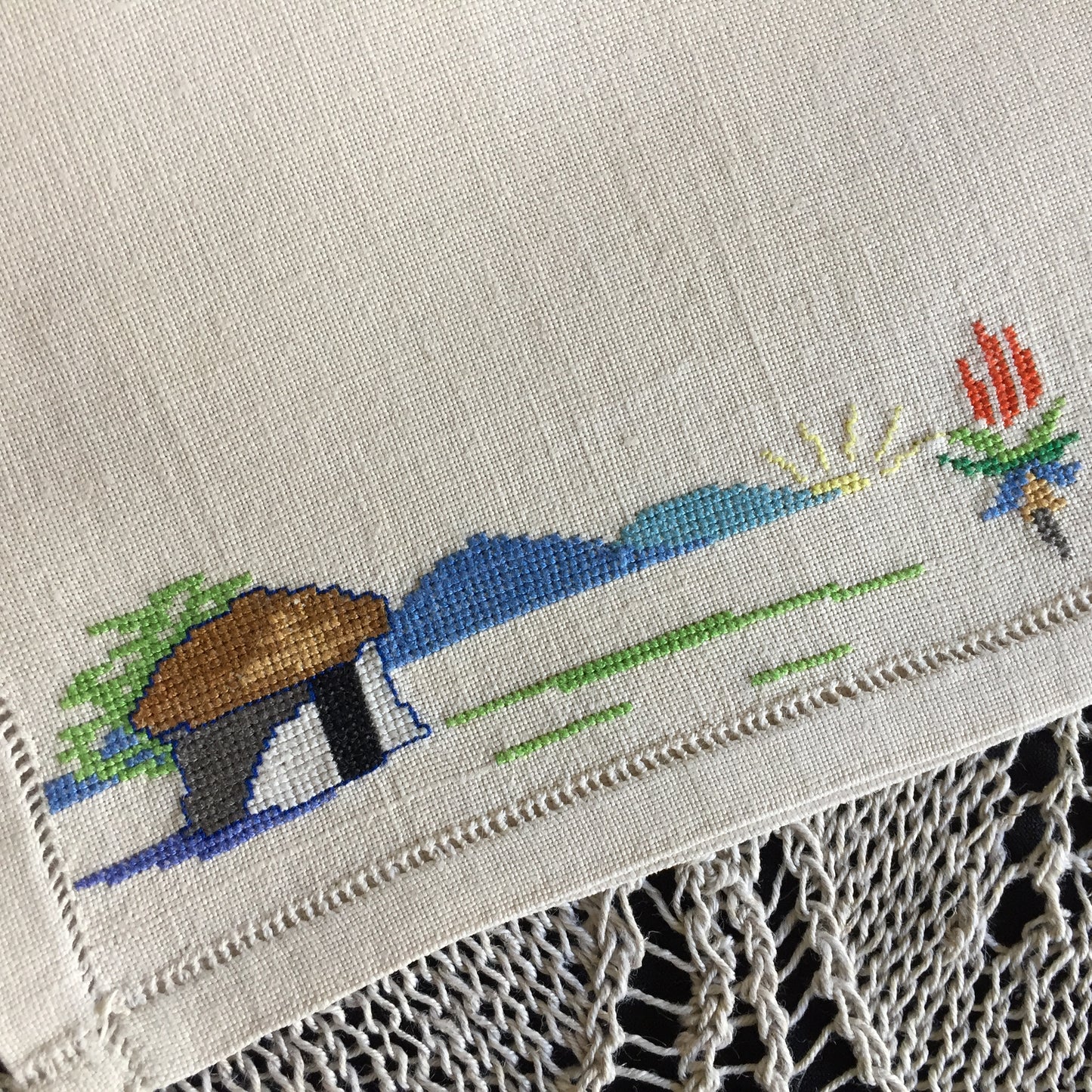 Embroidered Vintage Handkerchief Pouch Afrikaans "Sakdoeke" Cross Stitch