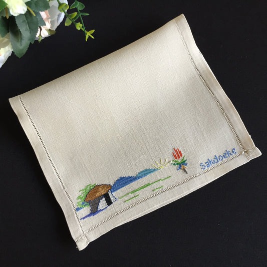 Embroidered Vintage Handkerchief Pouch Afrikaans "Sakdoeke" Cross Stitch