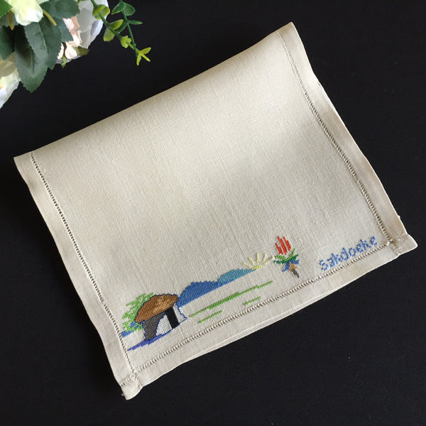Embroidered Vintage Handkerchief Pouch Afrikaans "Sakdoeke" Cross Stitch