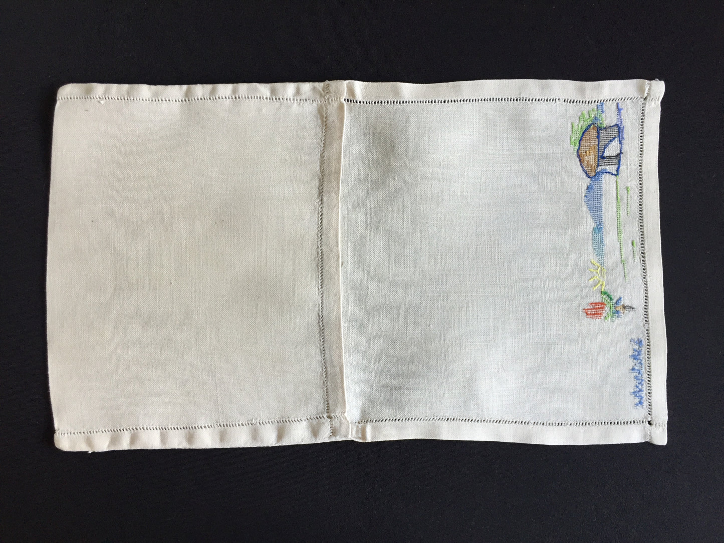 Embroidered Vintage Handkerchief Pouch Afrikaans "Sakdoeke" Cross Stitch