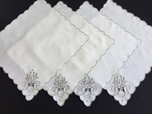 Load image into Gallery viewer, A Set of 4 Madeira Embroidered Cloth Napkins with Scalloped Edging