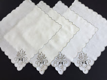 Load image into Gallery viewer, A Set of 4 Madeira Embroidered Cloth Napkins with Scalloped Edging