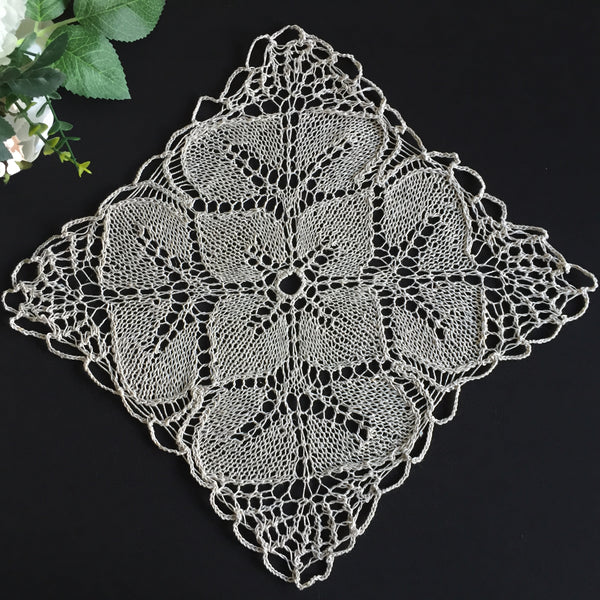 Knitted Shetland Lace Dark Ecru/Taupe Cotton Doily 11" | Vintage Handmade