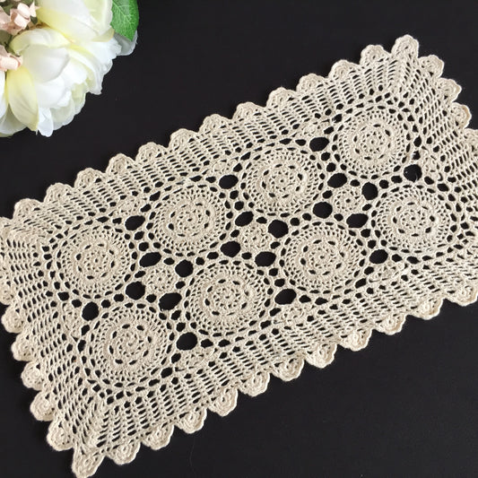 Soft Beige Cotton Crochet Lace Table Centre Doily | Mid-Century Vintage