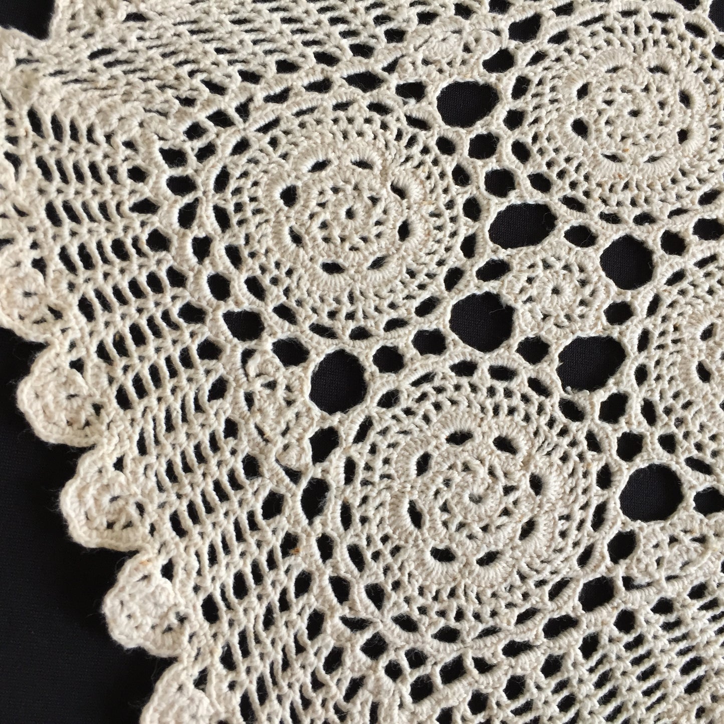 Soft Beige Cotton Crochet Lace Table Centre Doily | Mid-Century Vintage