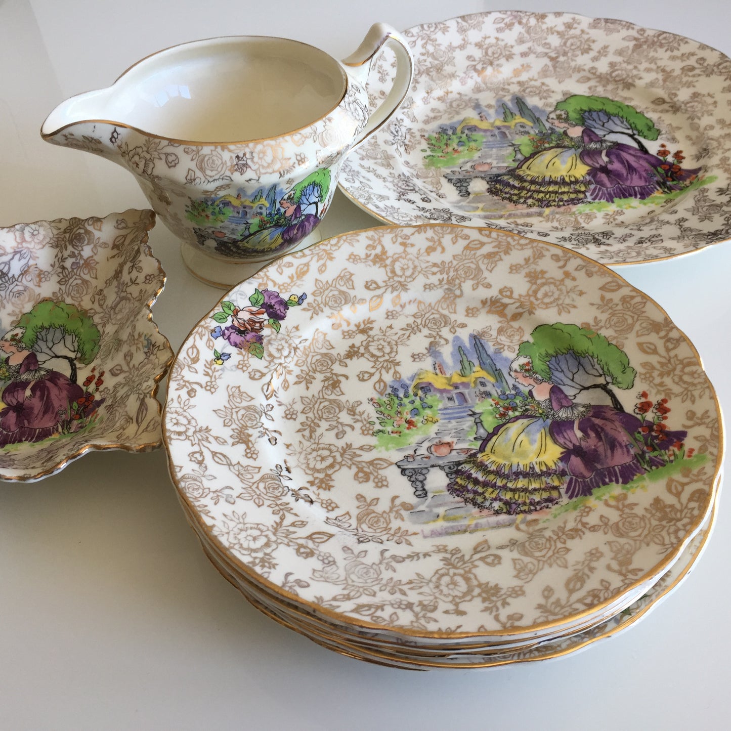 Set of 5 Vintage James Kent Lavender Lady Dessert or Side Plates