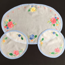 Load image into Gallery viewer, Australian Vintage Hand Embroidered Floral Duchess / Dressing Table Doily Set (3 Piece)