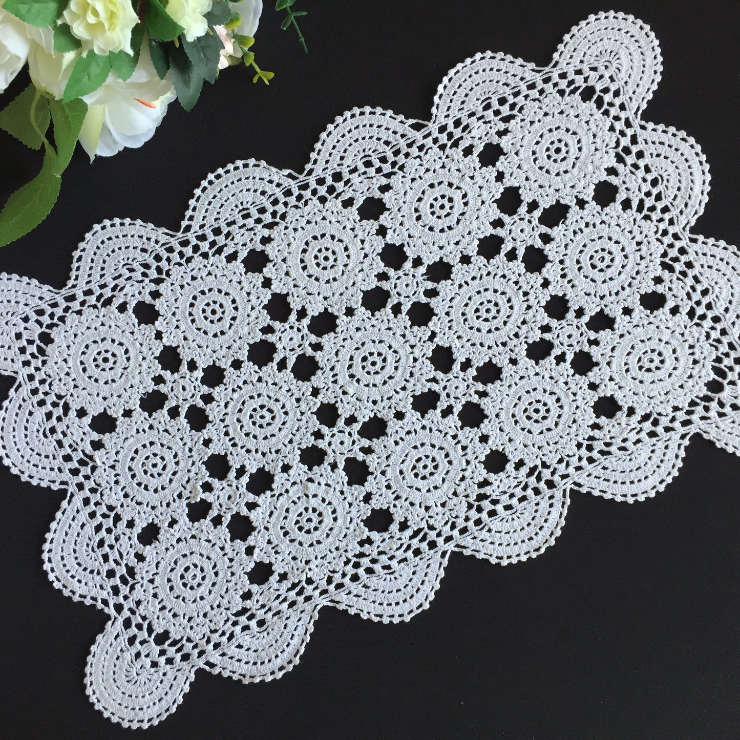 Vintage Crocheted Lace Placemat | Handmade White Cotton Doily
