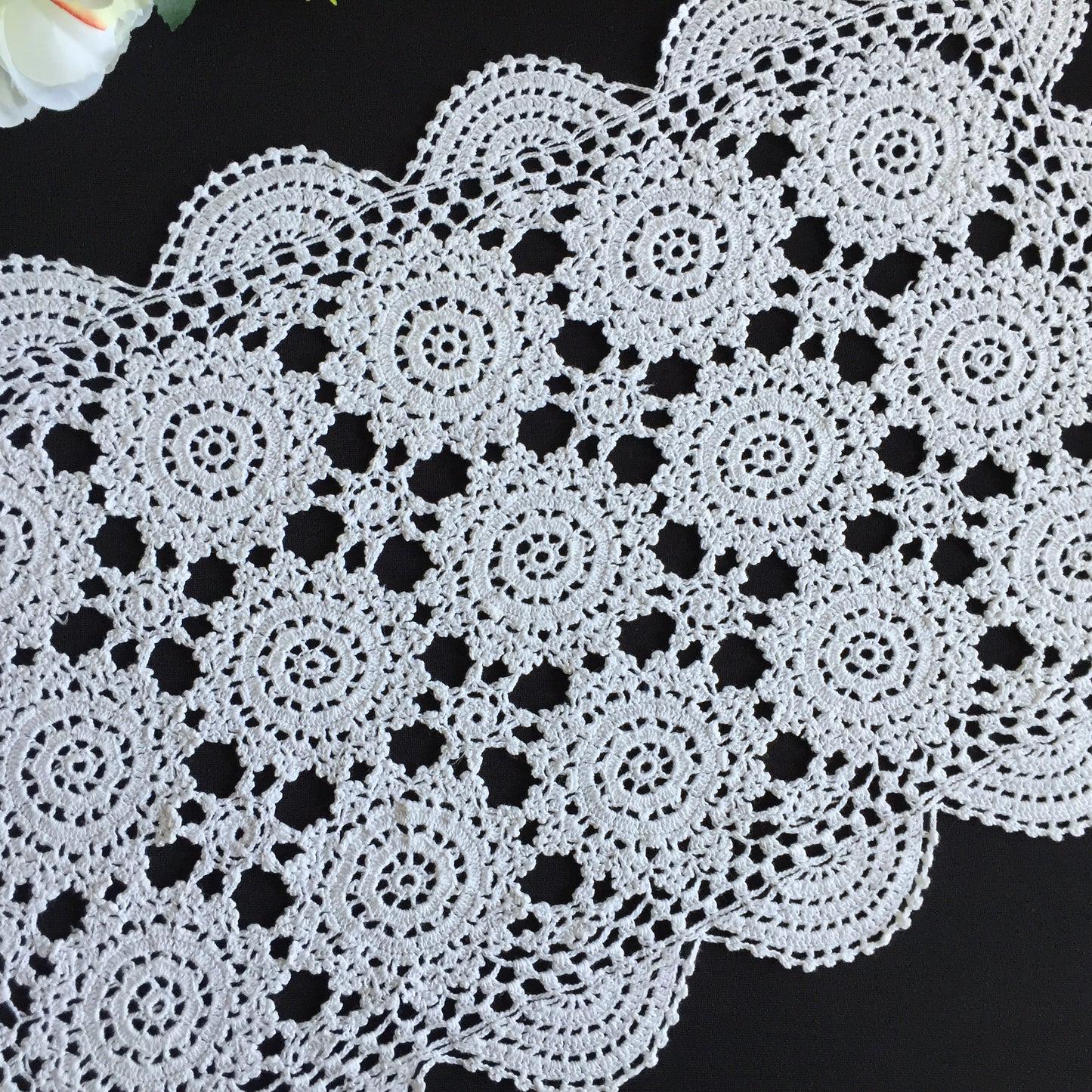 Vintage Crocheted Lace Placemat | Handmade White Cotton Doily
