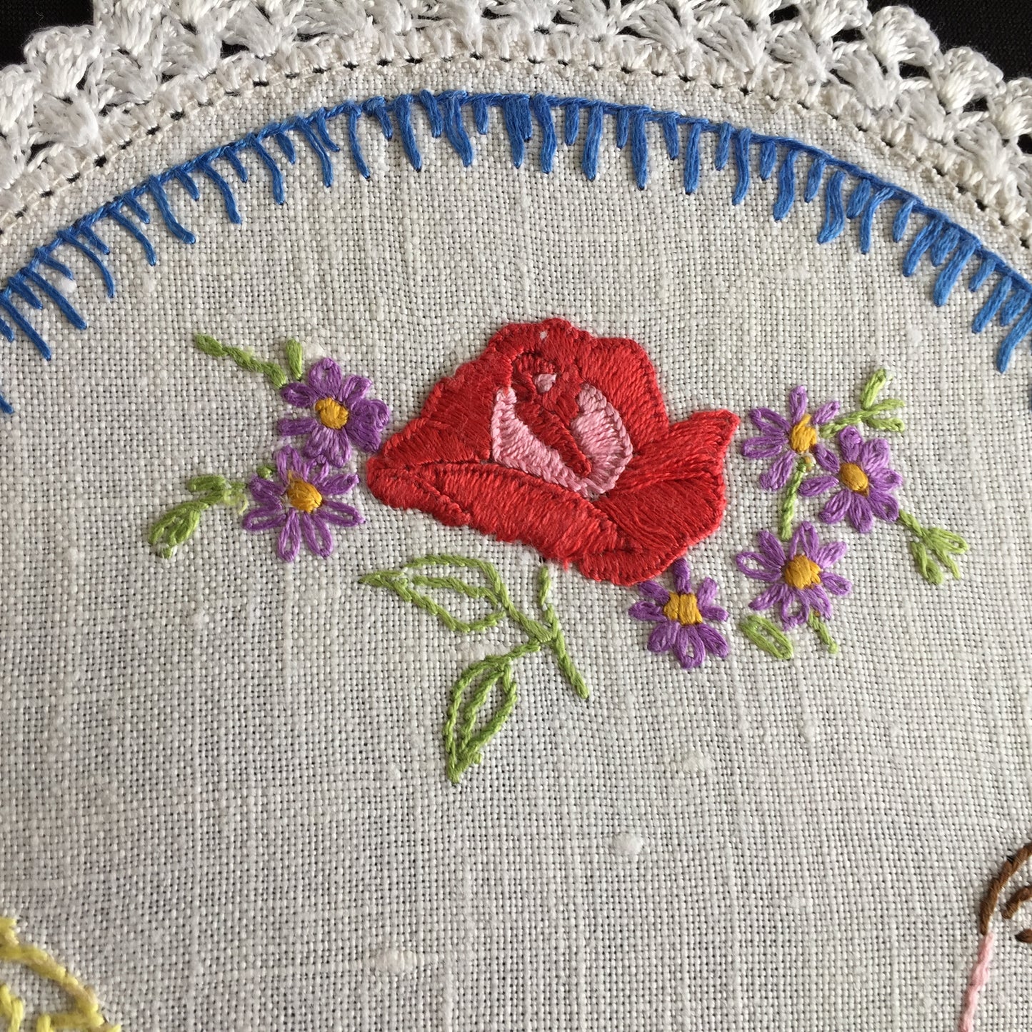 Australian Vintage Large Hand Embroidered Linen Doily