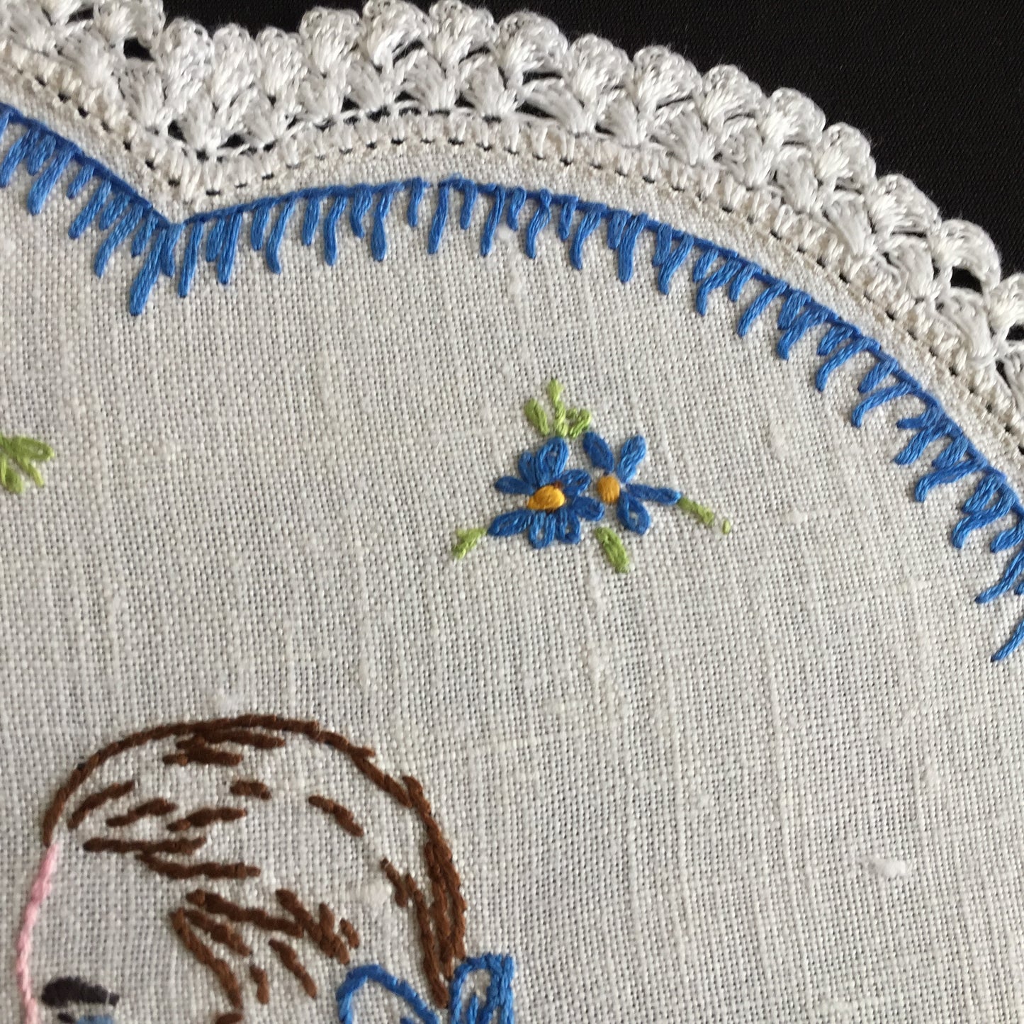 Australian Vintage Large Hand Embroidered Linen Doily