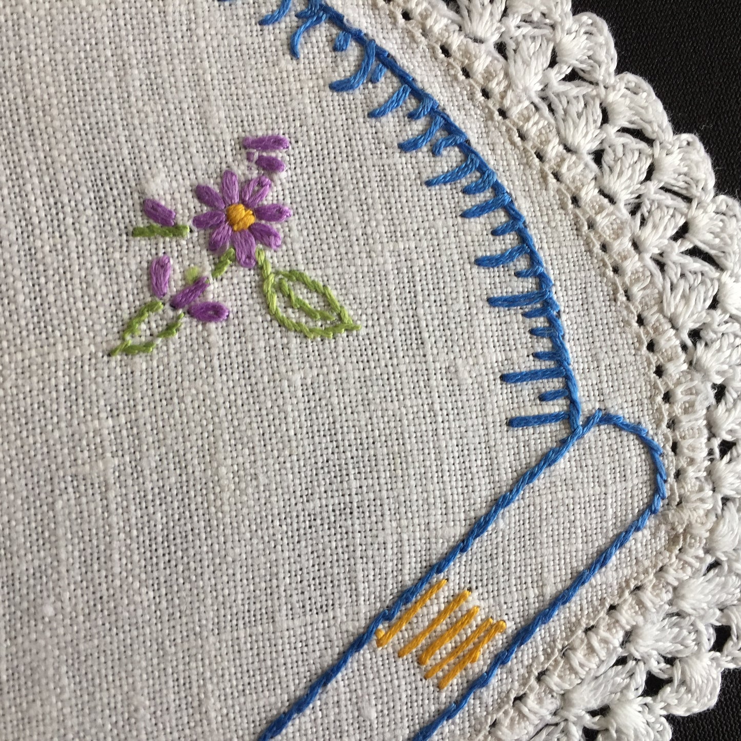 Australian Vintage Large Hand Embroidered Linen Doily