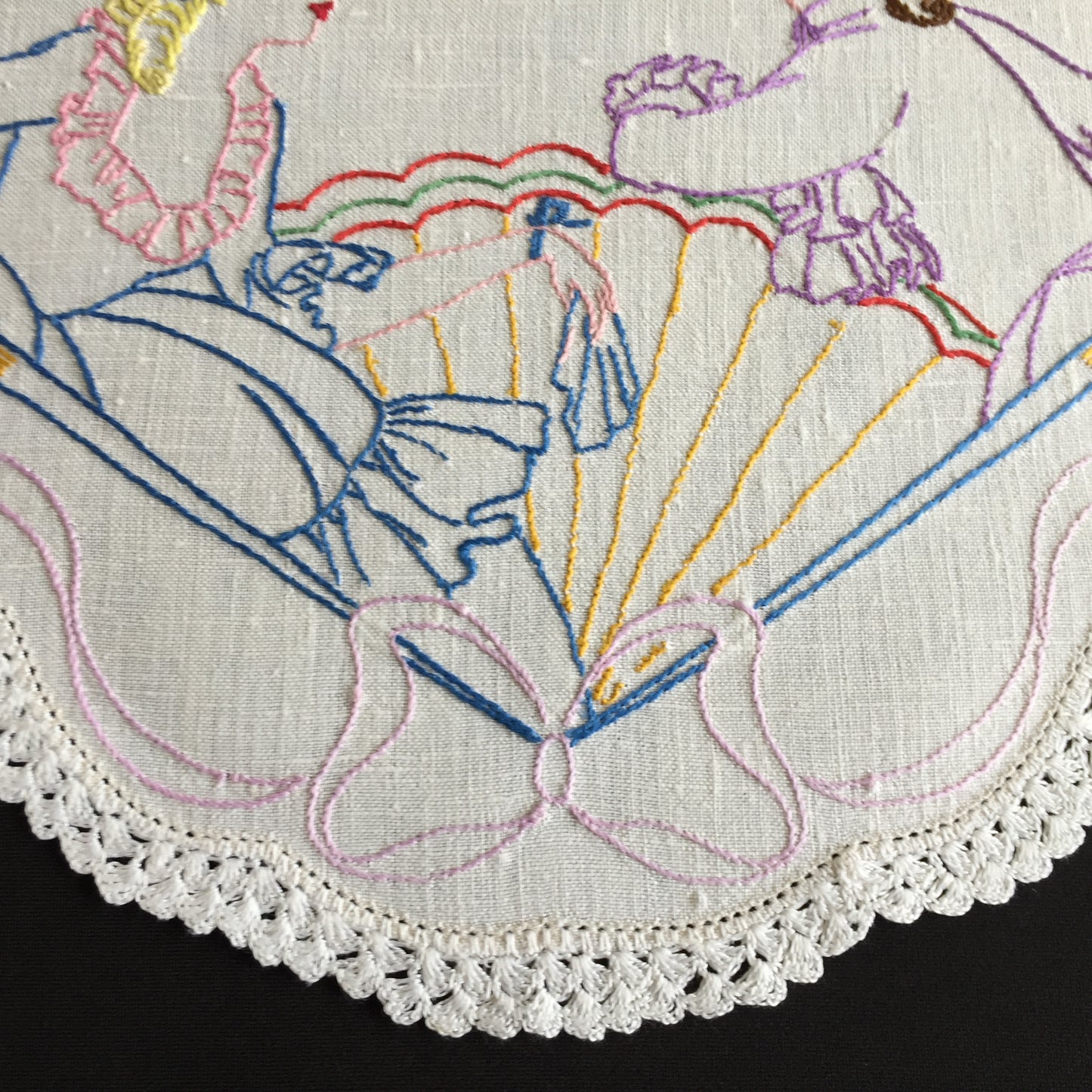 Australian Vintage Large Hand Embroidered Linen Doily