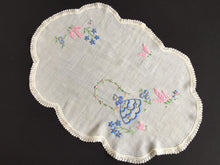 Load image into Gallery viewer, Vintage Embroidered Sheer Muslin Doily: Crinoline Lady / Garden Flowers