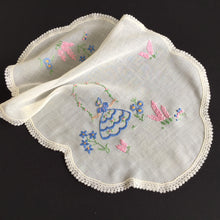 Load image into Gallery viewer, Vintage Embroidered Sheer Muslin Doily: Crinoline Lady / Garden Flowers