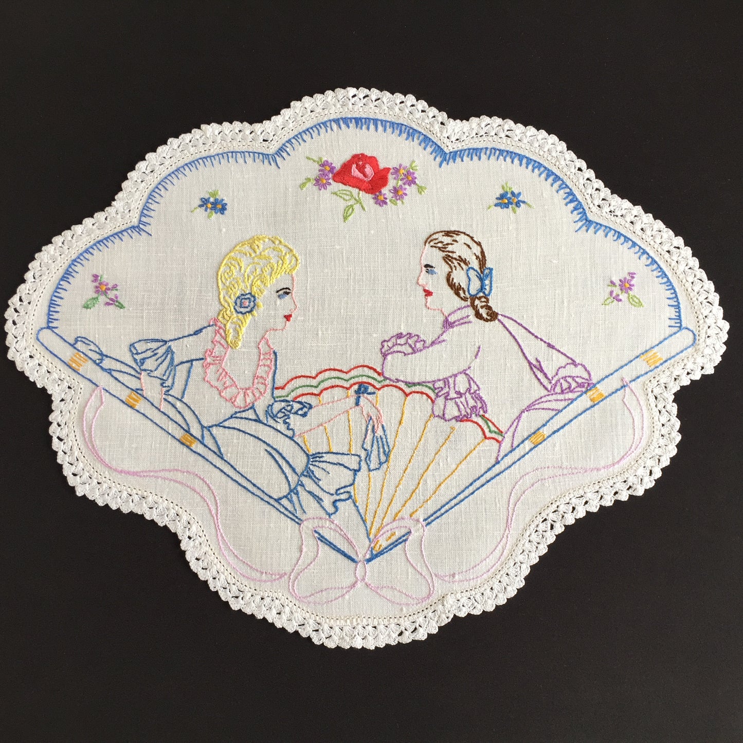 Australian Vintage Large Hand Embroidered Linen Doily