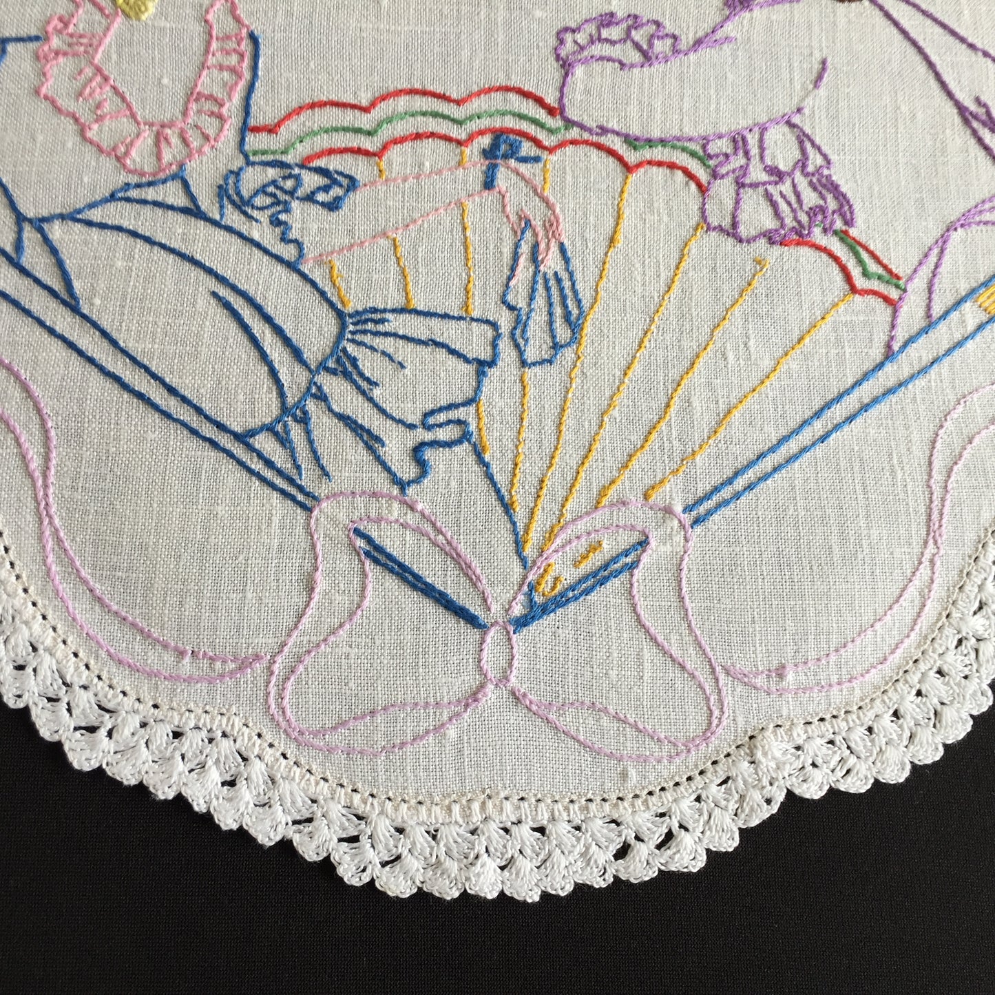 Australian Vintage Large Hand Embroidered Linen Doily