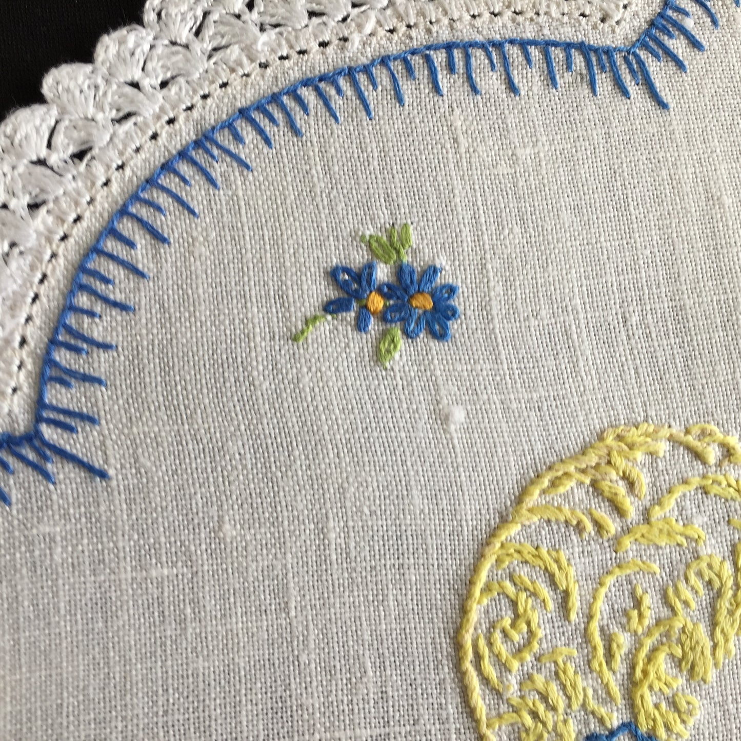 Australian Vintage Large Hand Embroidered Linen Doily