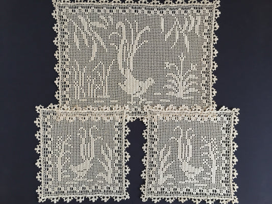 Mary Card Designed "Lyrebirds" Duchesse Set (Chart No 86 - Late 1930s) Extremely Rare Collectible Lace Mats