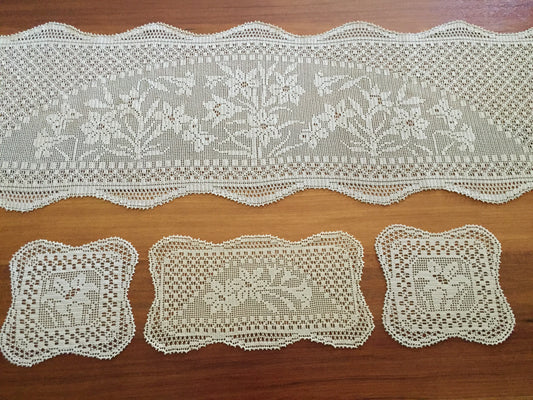Mary Card "Duchess Set in LILY Design Chart 84 (1930s)" Rare Collectible Art Deco Handmade Crochet Lace