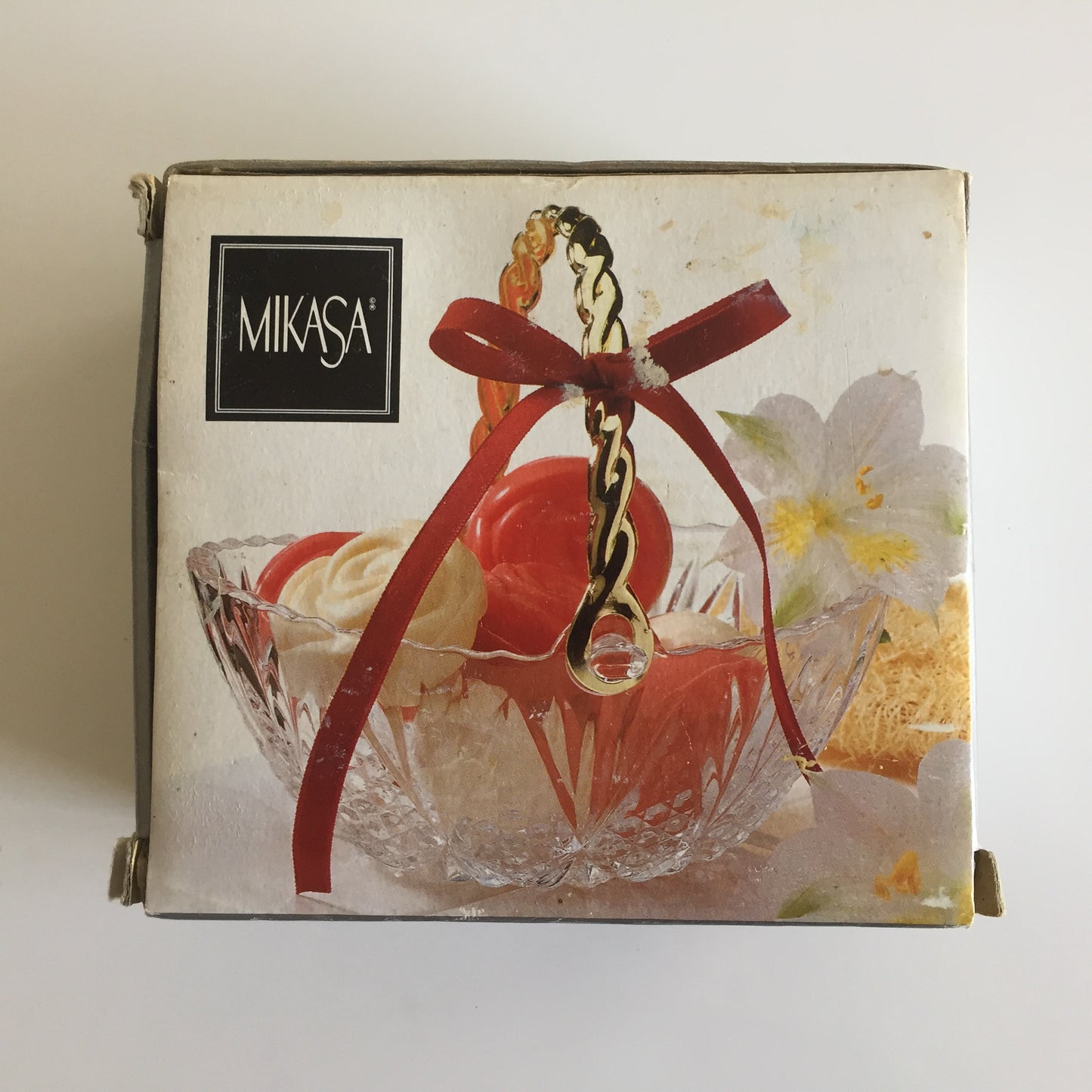 Unused Vintage Mikasa Crystal Basket Candy Dish TENDER ROSE