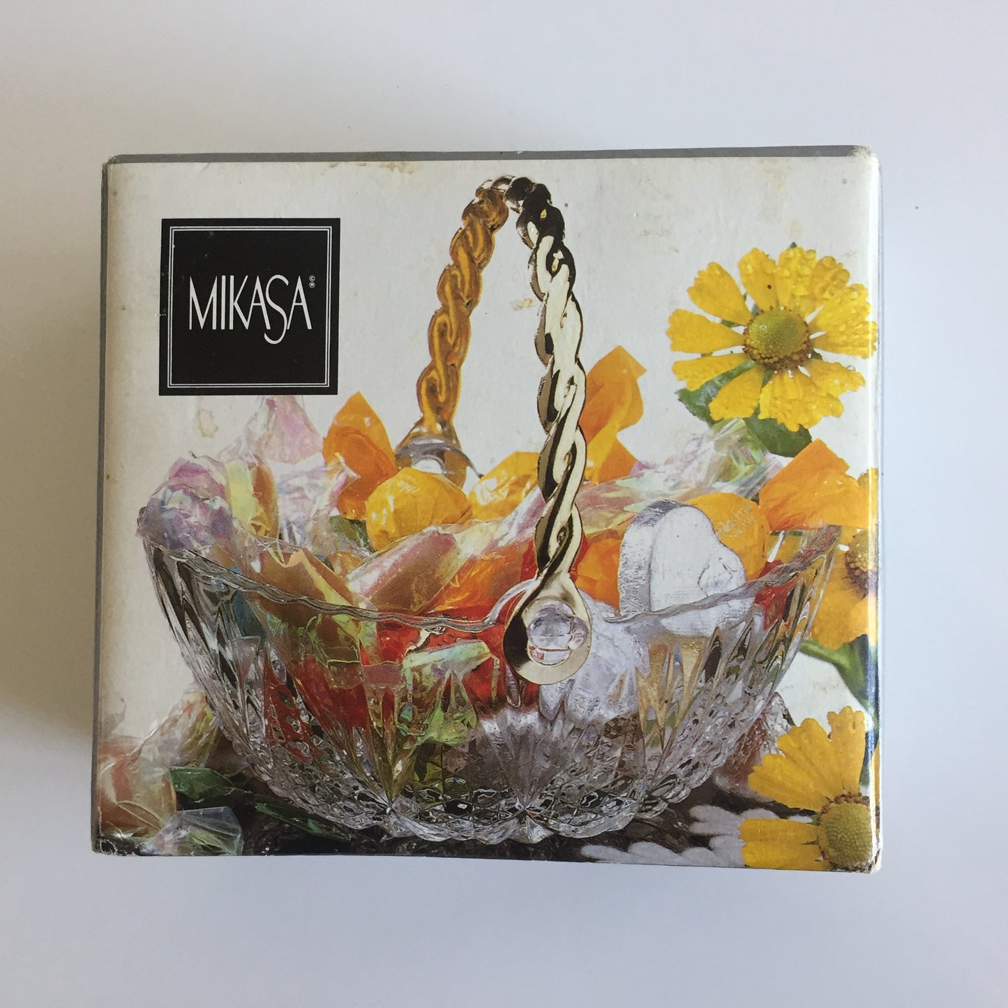Unused Vintage Mikasa Crystal Basket Candy Dish TENDER ROSE