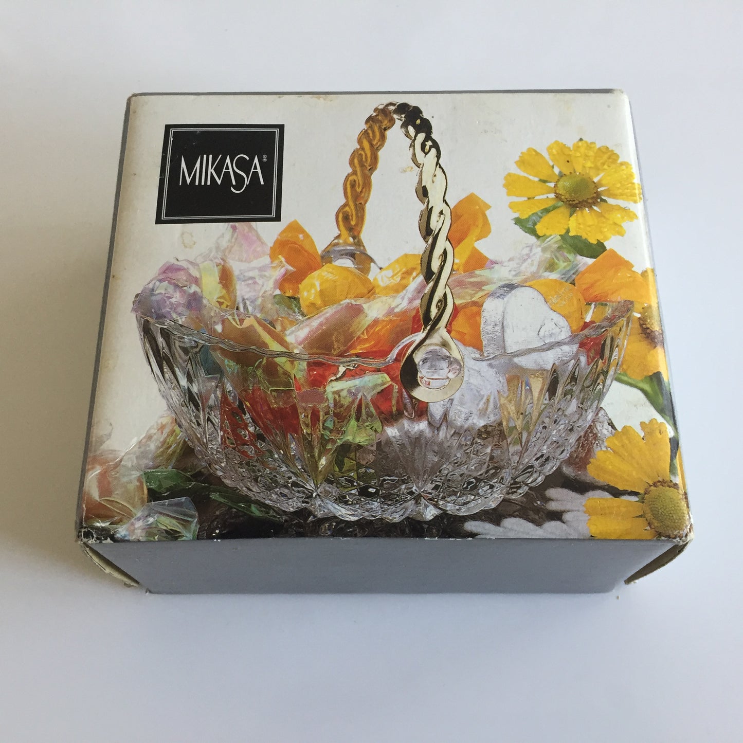 Unused Vintage Mikasa Crystal Basket Candy Dish TENDER ROSE