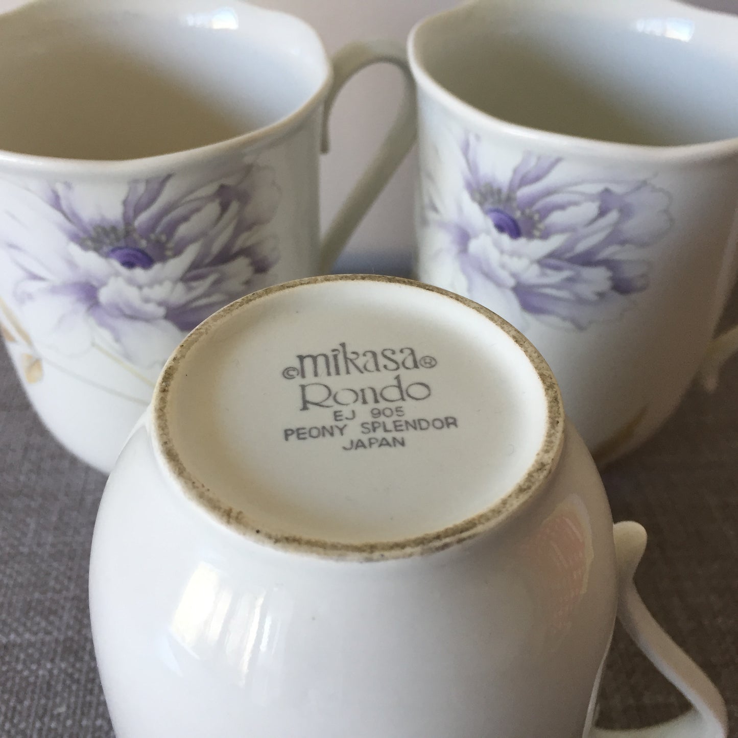 Vintage Set of 3 Mikasa Rondo Peony Splendor Capuccino Mugs