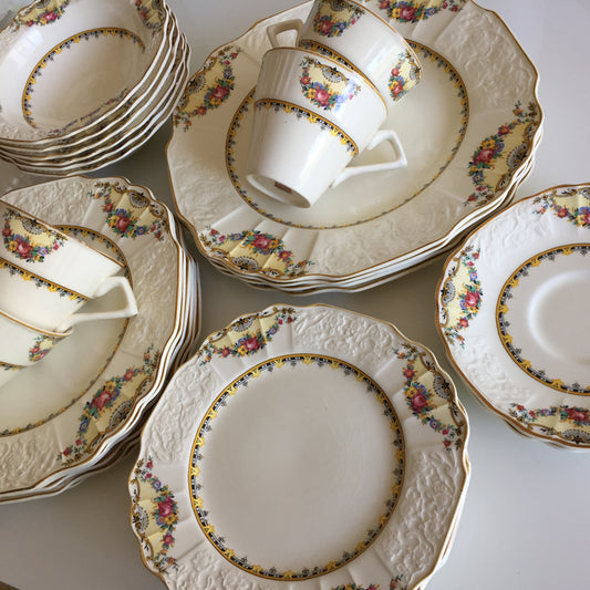 English Vintage Dinner Set Replacements: MYOTT "Elgin" 1930s Art Deco Plates, Cups