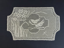 Load image into Gallery viewer, Mary Card Designed &quot;NARCISSUS and TITMOUSE (Java Sparrow)&quot; Large Crochet Lace Tray Cloth Doily - English Chart No. 79
