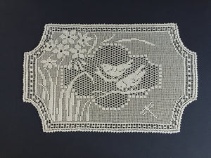 Mary Card Designed "NARCISSUS and TITMOUSE (Java Sparrow)" Large Crochet Lace Tray Cloth Doily - English Chart No. 79