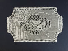 Load image into Gallery viewer, Mary Card Designed &quot;NARCISSUS and TITMOUSE (Java Sparrow)&quot; Large Crochet Lace Tray Cloth Doily - English Chart No. 79
