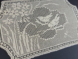 Mary Card Designed "NARCISSUS and TITMOUSE (Java Sparrow)" Large Crochet Lace Tray Cloth Doily - English Chart No. 79