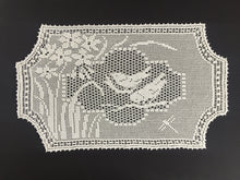 Load image into Gallery viewer, Mary Card Designed &quot;NARCISSUS and TITMOUSE (Java Sparrow)&quot; Large Crochet Lace Tray Cloth Doily - English Chart No. 79