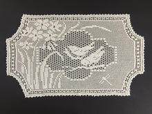 Load image into Gallery viewer, Mary Card Designed &quot;NARCISSUS and TITMOUSE (Java Sparrow)&quot; Large Crochet Lace Tray Cloth Doily - English Chart No. 79