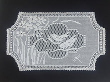 Load image into Gallery viewer, Mary Card Designed &quot;NARCISSUS and TITMOUSE (Java Sparrow)&quot; Large Crochet Lace Tray Cloth Doily - English Chart No. 79