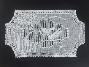 Mary Card Designed "NARCISSUS and TITMOUSE (Java Sparrow)" Large Crochet Lace Tray Cloth Doily - English Chart No. 79