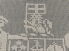 Load image into Gallery viewer, Vintage Filet Crochet Lace Panel: Mary Card, New Zealand Coat of Arms, 1910s Design