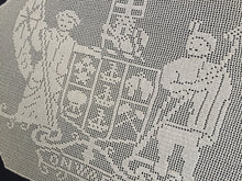 Load image into Gallery viewer, Vintage Filet Crochet Lace Panel: Mary Card, New Zealand Coat of Arms, 1910s Design